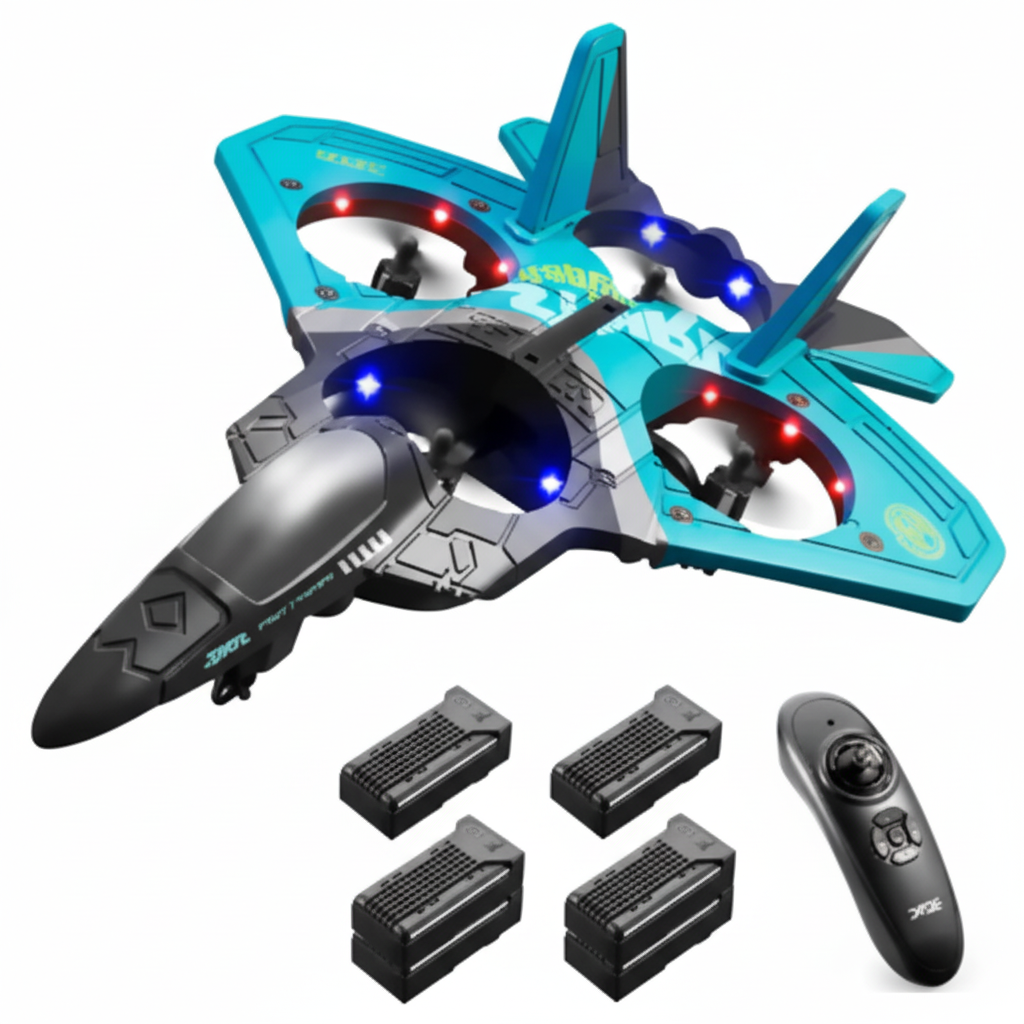 4DRC V17 RC Airplane – 2.4GHz 6‑Channel EPP Remote Control Plane with 4 Motors, Stunt Rolls & LED Lights