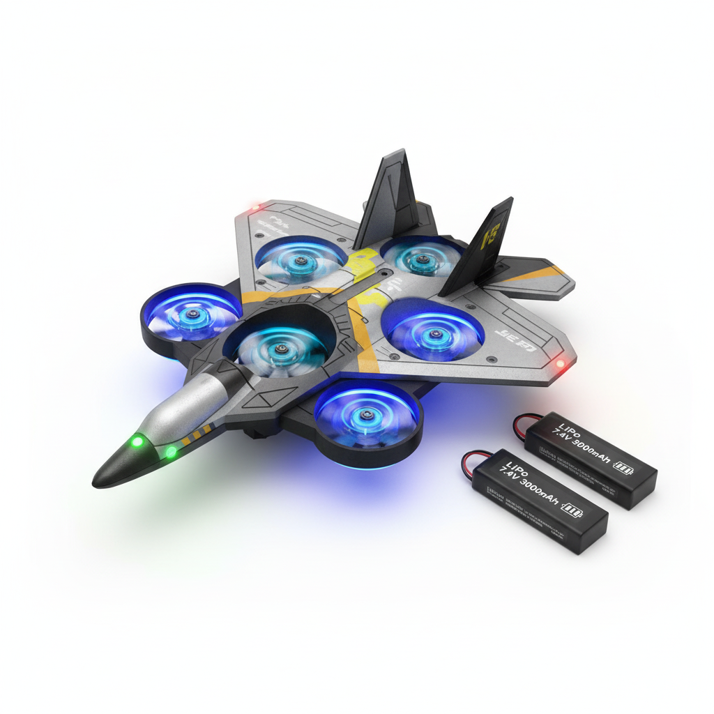 4DRC V17 RC Airplane – 2.4GHz 6‑Channel EPP Remote Control Plane with 4 Motors, Stunt Rolls & LED Lights