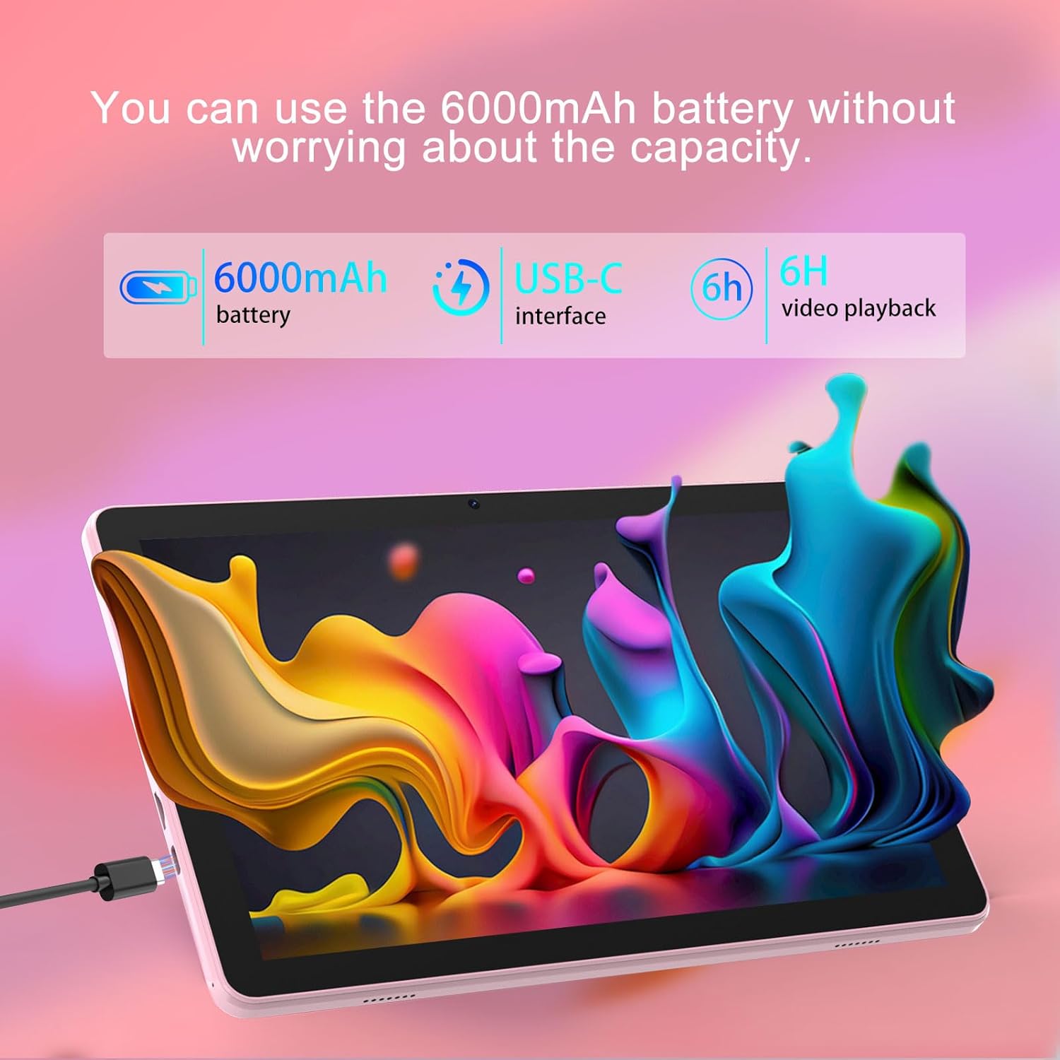 Android 15 Tablet 10 inch Tablets. 20GB RAM 128GB ROM 2TB Expand. 2.0Ghz CPU Quad-Core Processor Tablet PC with Case and Stylus. 5G WiFi6. BT5.0. 6000mAh Battery. Dual Camera. Widevine L1. GMS. Pink