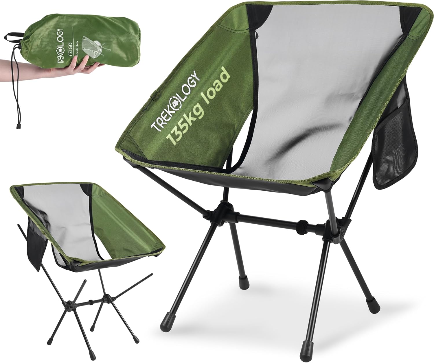 TREKOLOGY YIZI GO Camping Chair for Adult – Compact. Foldable. Lightweight 0.9 kg. 136 kg Capacity. Durable Aluminum. Quick Setup. Ideal for Backpacking. Beach. and Outdoor Adventures (Black)