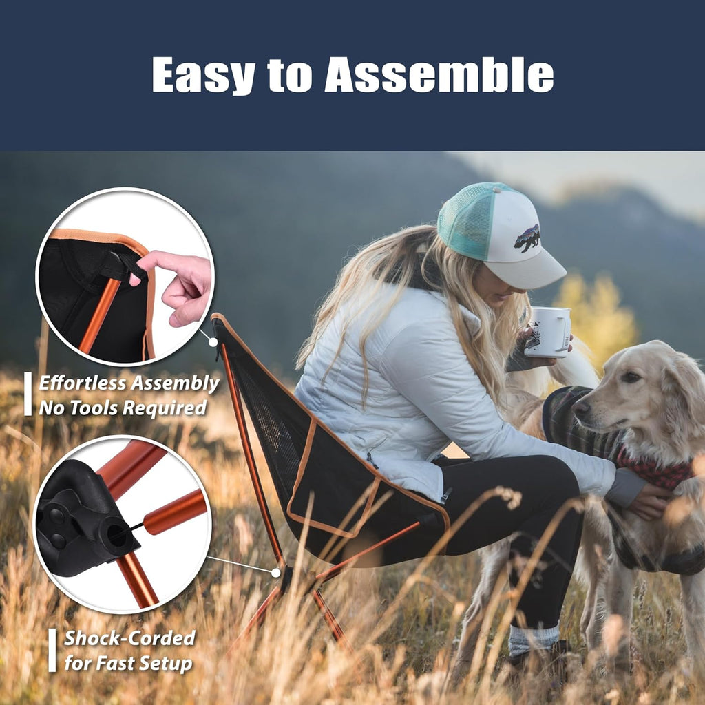 TREKOLOGY YIZI GO Camping Chair for Adult – Compact. Foldable. Lightweight 0.9 kg. 136 kg Capacity. Durable Aluminum. Quick Setup. Ideal for Backpacking. Beach. and Outdoor Adventures (Black)