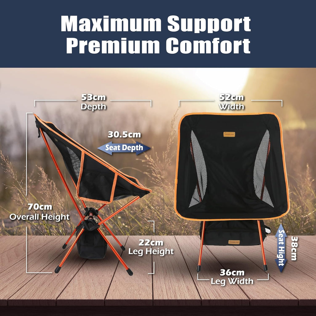 TREKOLOGY YIZI GO Camping Chair for Adult – Compact. Foldable. Lightweight 0.9 kg. 136 kg Capacity. Durable Aluminum. Quick Setup. Ideal for Backpacking. Beach. and Outdoor Adventures (Black)