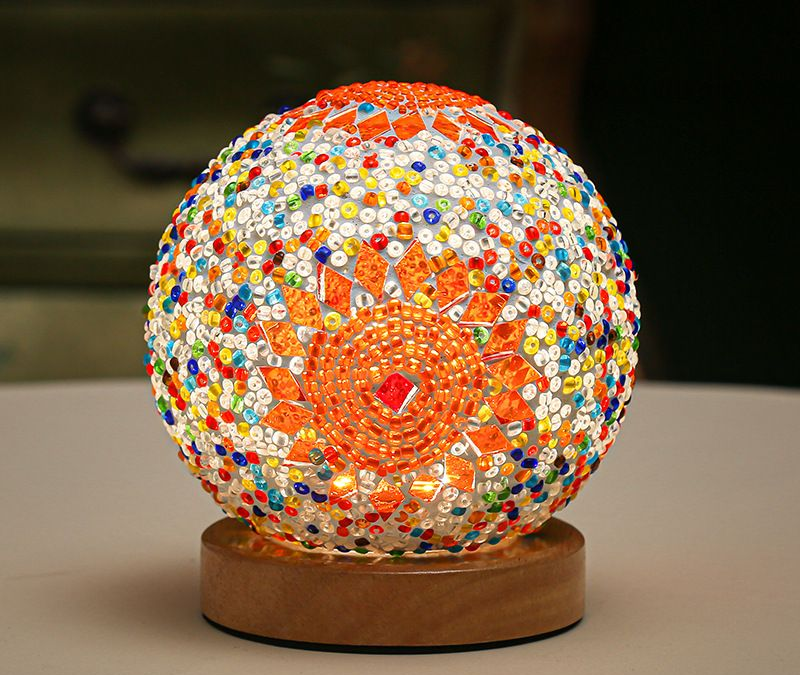 Bohemian Mosaic Globe Night Light – RGB Color Changing LED Table Lamp with Remote & USB Charging