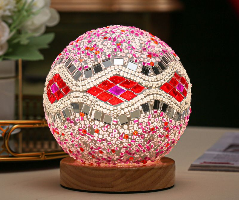 Bohemian Mosaic Globe Night Light – RGB Color Changing LED Table Lamp with Remote & USB Charging