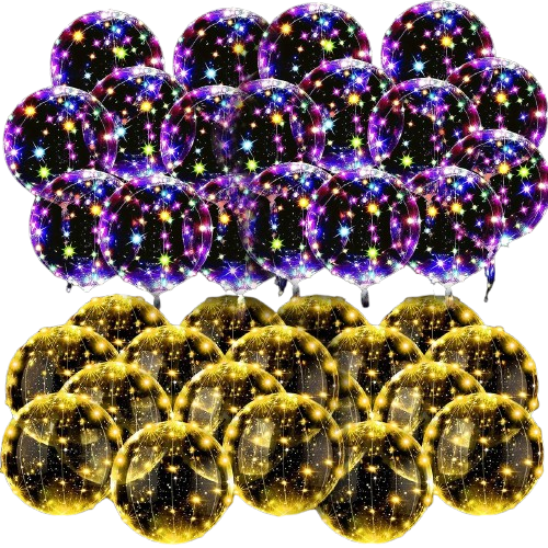10‑Pack LED Light Up Bubble Balloons – 14” Transparent Bobo Balloons with String Lights for Party Decor