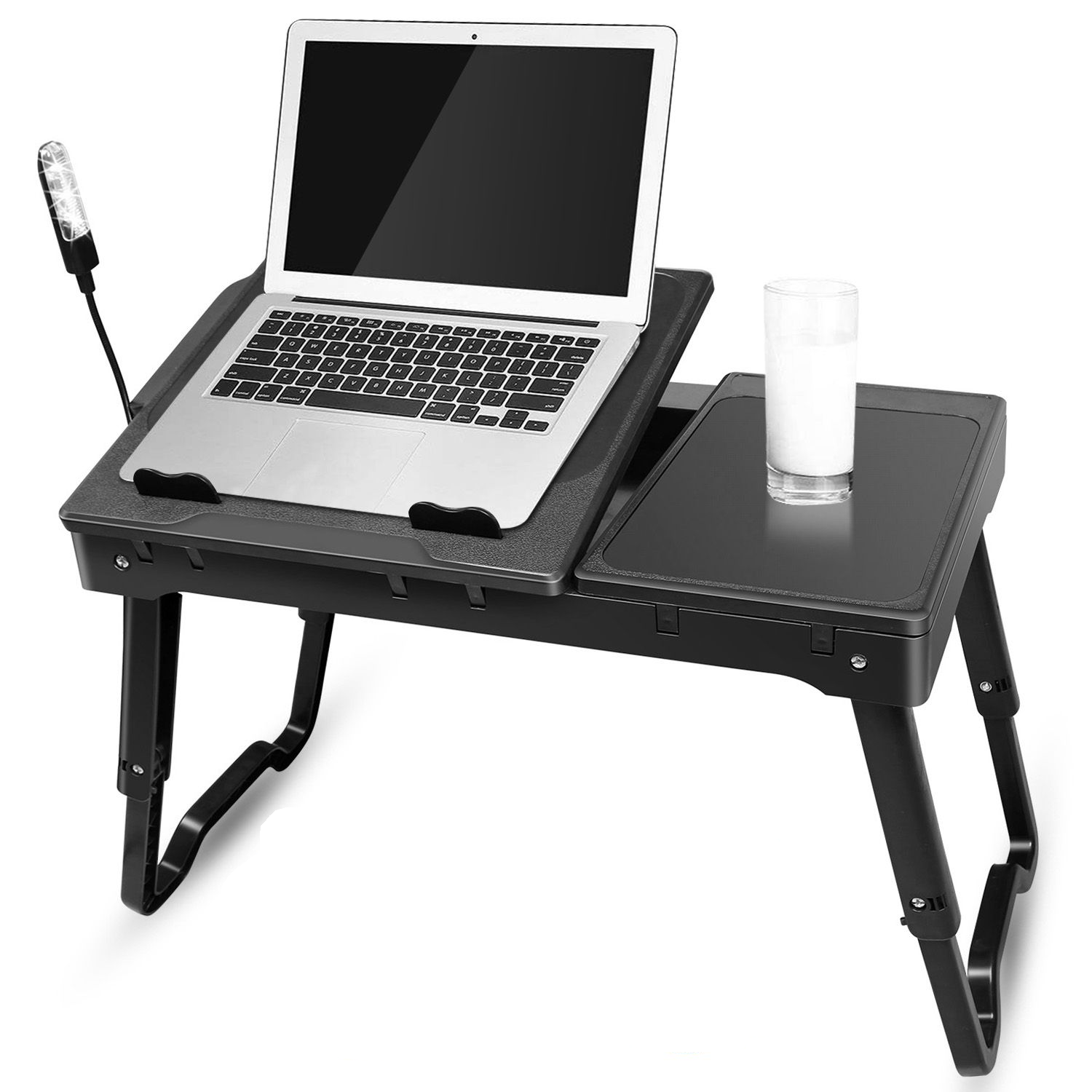 Foldable Laptop Table with Cooling Fan – Adjustable Bed Desk with LED Light, Mouse Pad & 4 USB Ports