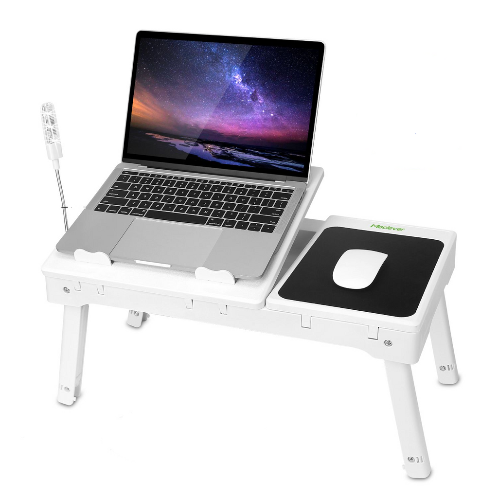 Foldable Laptop Table with Cooling Fan – Adjustable Bed Desk with LED Light, Mouse Pad & 4 USB Ports