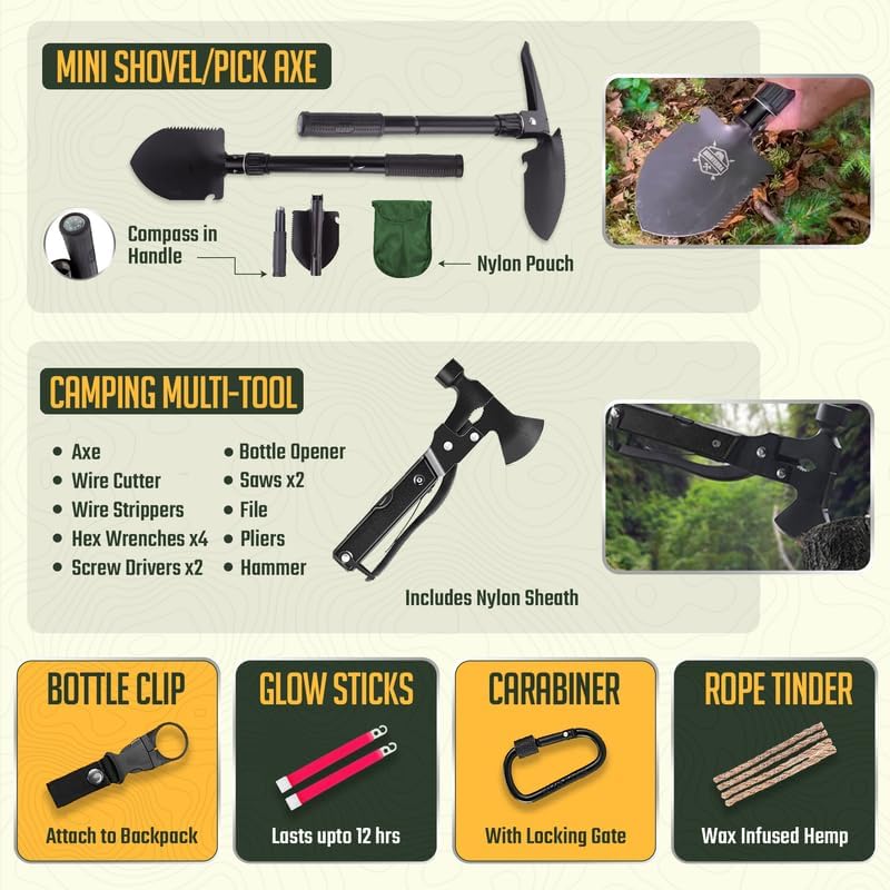 Monterra Survival Kit. First Aid. 214 Pcs. Emergency Gear and Supplies. Bug Out Go Bag. EDC. Molle System Backpack. Hiking. Camping. Outdoor Accessories. Gifts for Men