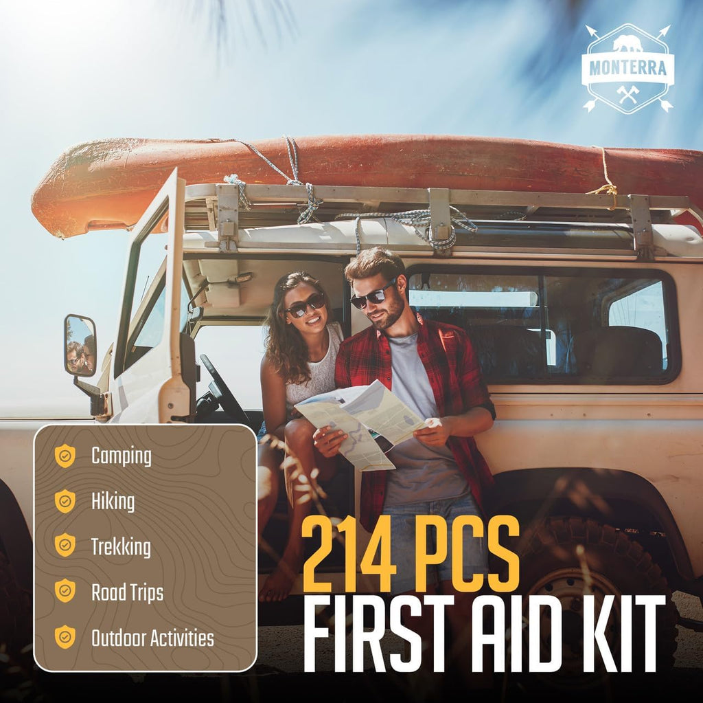 Monterra Survival Kit. First Aid. 214 Pcs. Emergency Gear and Supplies. Bug Out Go Bag. EDC. Molle System Backpack. Hiking. Camping. Outdoor Accessories. Gifts for Men