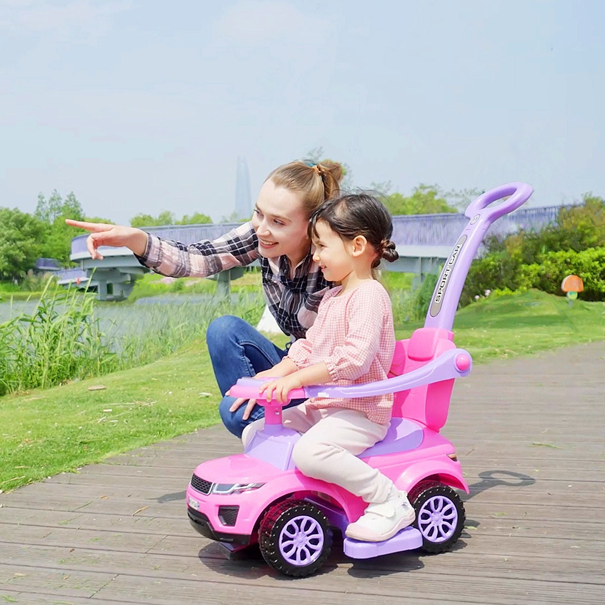 3‑in‑1 Toddler Ride‑On Push Car – Stroller, Sliding Walker & Ride‑On Toy with Music, Horn & Lights (Pink, Ages 1–3)