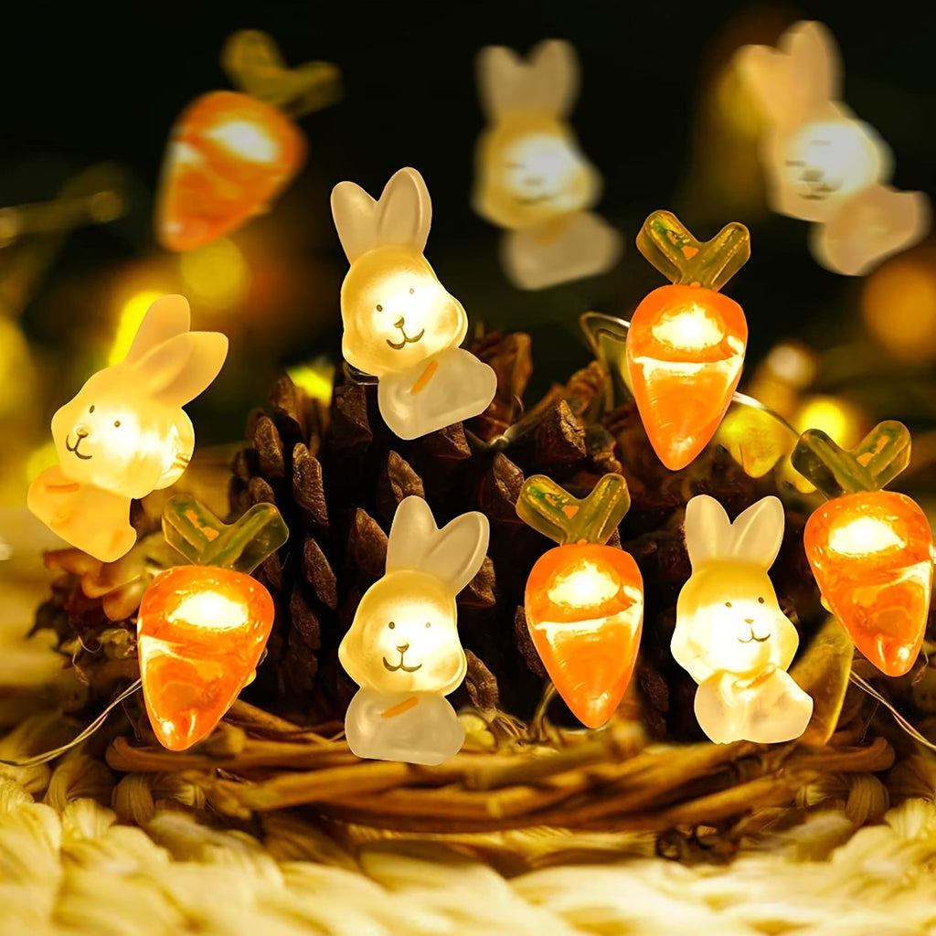 Guirlande lumineuse Lapin et Carotte – Fée lumineuse de Pâques à piles pour la décoration de printemps intérieure/extérieure