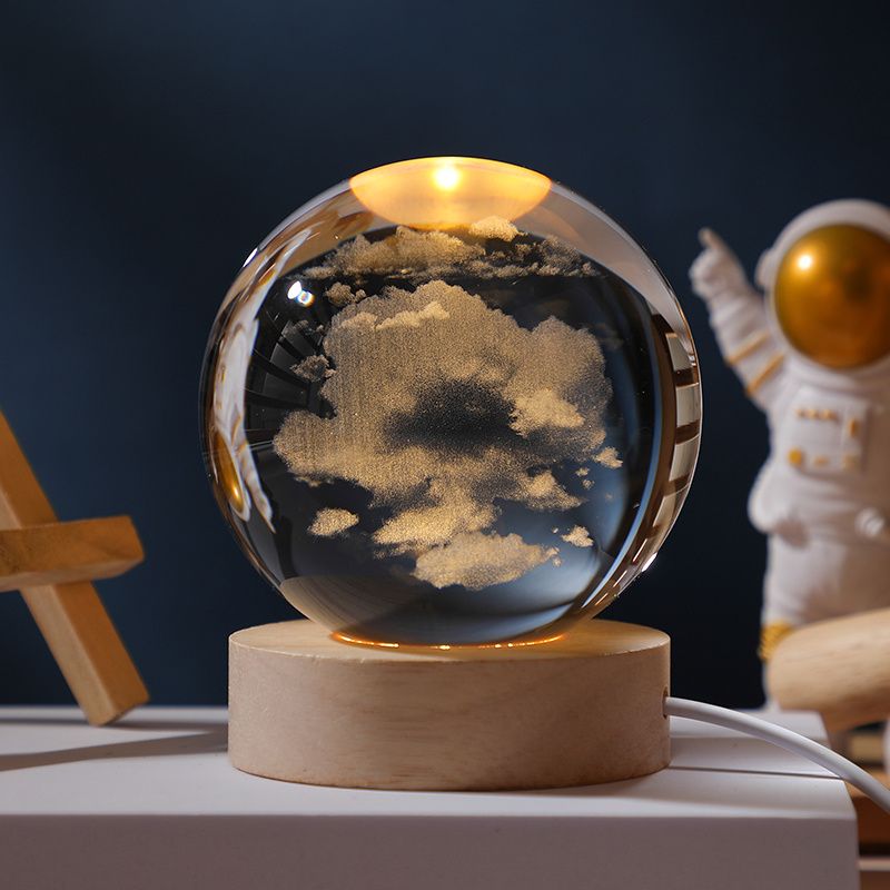 3D Crystal Ball Night Light – Galaxy & Space Desktop Lamp with Wood Base