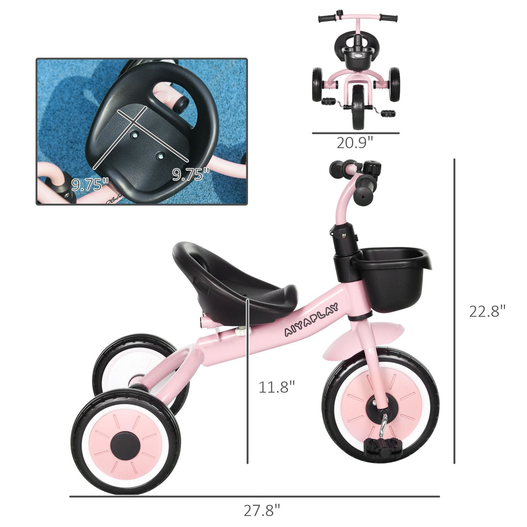 Pink Kids Tricycle for Toddlers Age 2-5 — Adjustable Seat, Bell & Basket