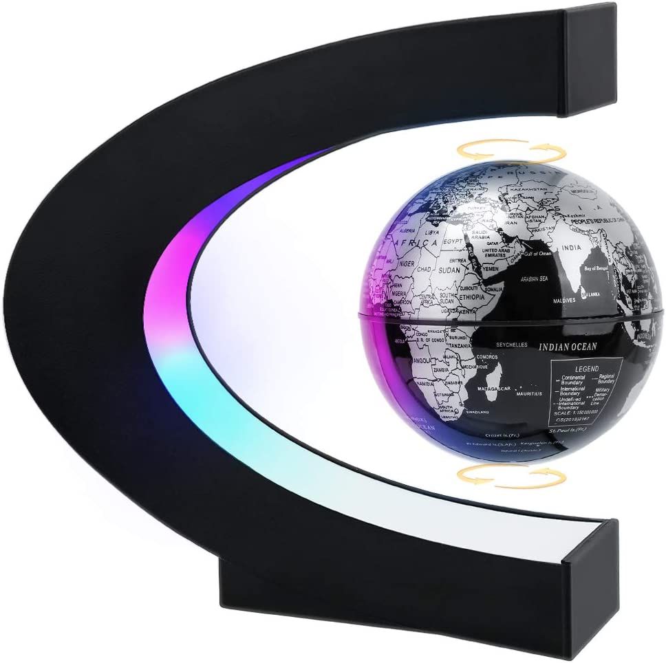 Magnetic Levitating Globe with LED Lights – Floating World Map Desk Decor & Cool Tech Gift for Men, Kids, Office & Home