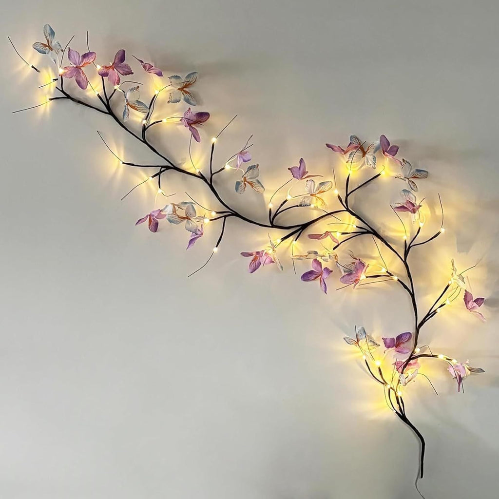 48‑LED Enchanted Vine Light with Butterflies – 5.9 FT Warm White Wall Deco
