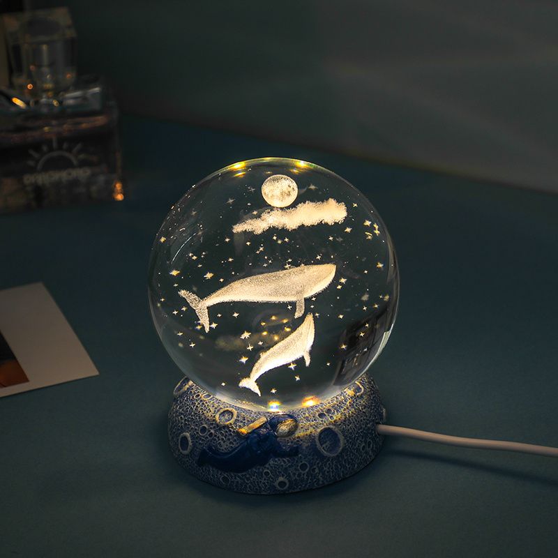 Ocean Series Crystal Ball Night Light – Glowing Desktop Ornament with Sea Creature Scenes