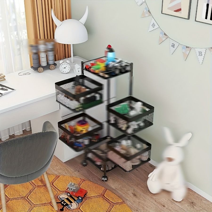 5-Tier Rotating Kitchen Storage Shelf on Wheels – Metal Multi-Purpose Organizer