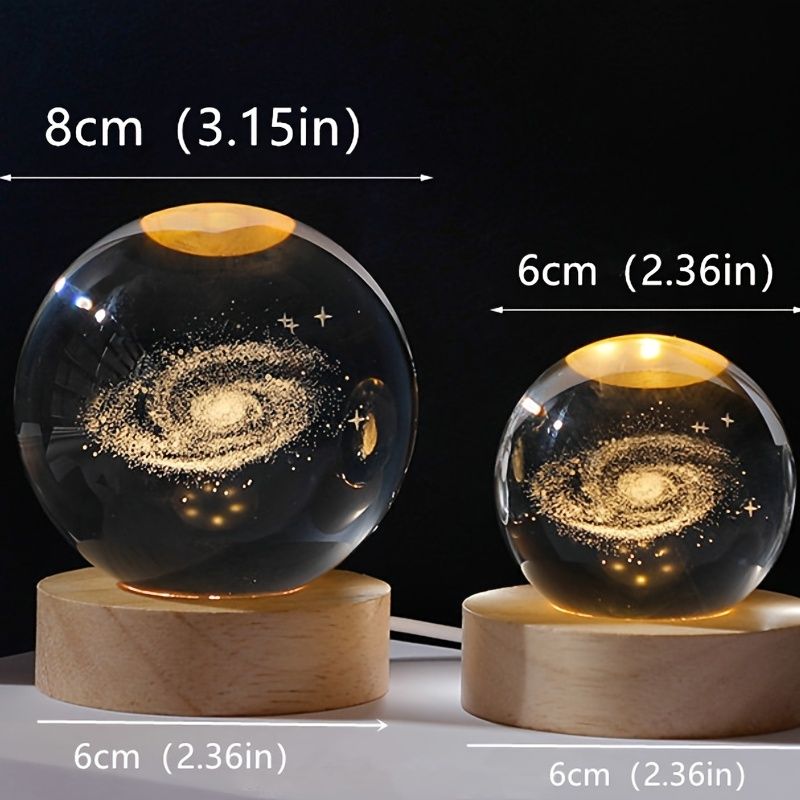 3D Crystal Ball Night Light – Galaxy & Space Desktop Lamp with Wood Base