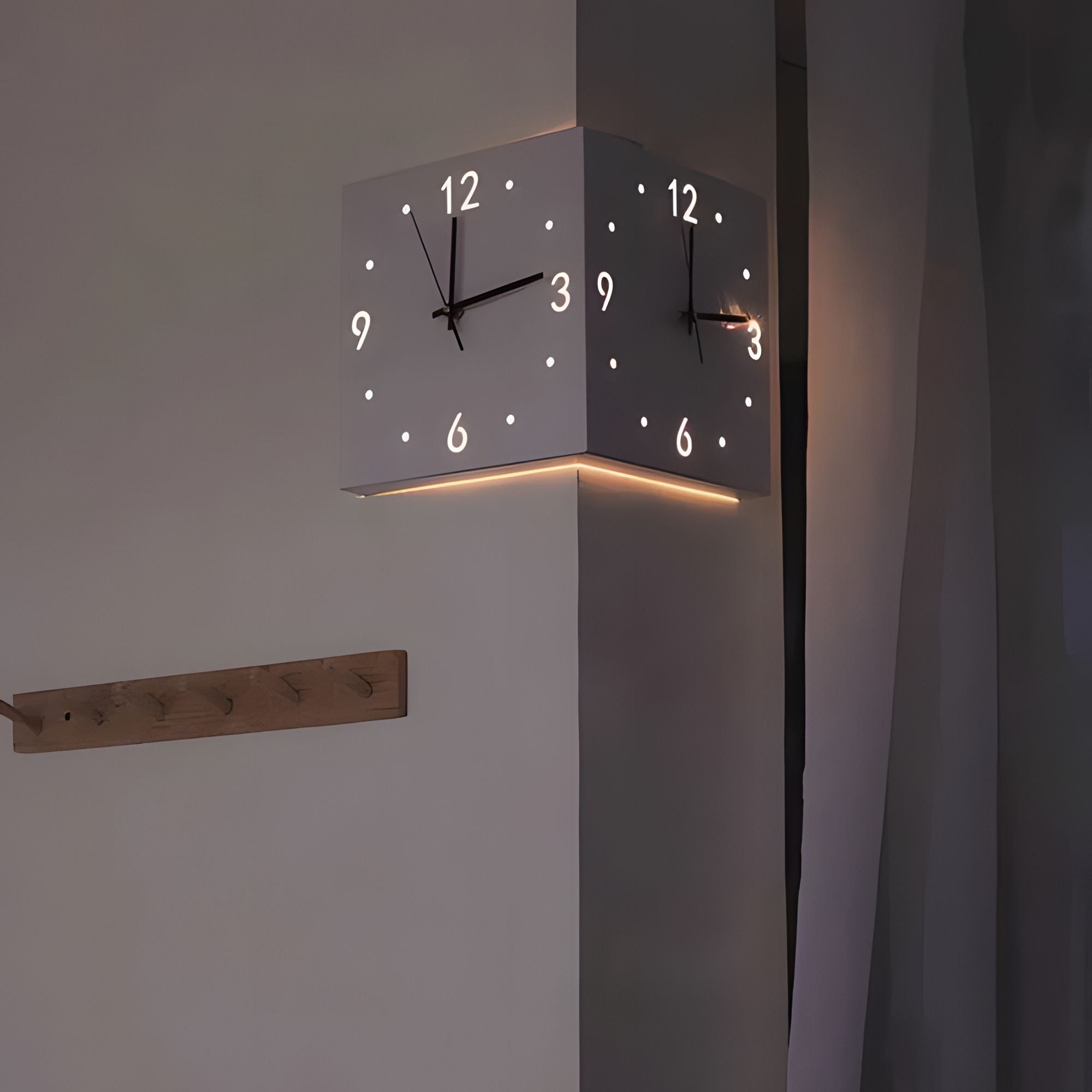 Nordic Modern Corner Wall Clock – Minimalist Cube Clock with Sensor Night Light