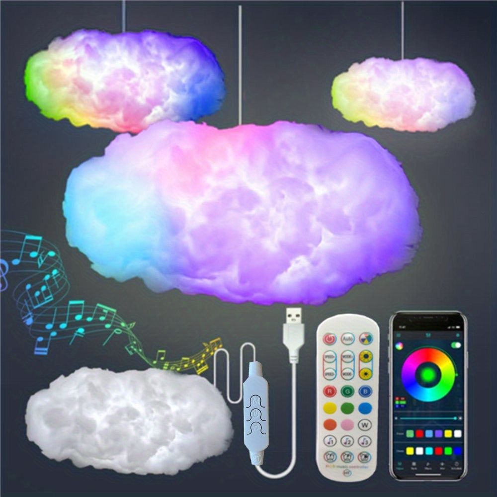 Multicolor 3D Cloud Light Kit with Music Sync - RGB Strip Lights for Gaming Room & Party Decor