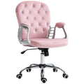 Velvet Office Chair – Pink Tufted Adjustable Swivel Chair with Padded Armrests