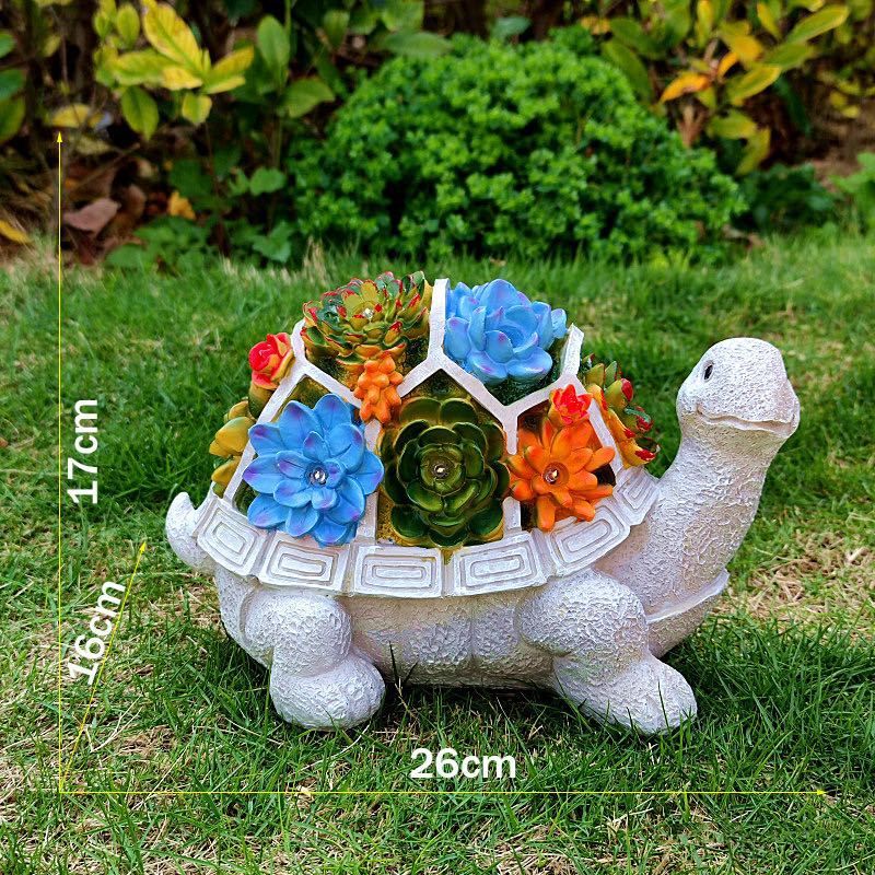 Solar LED Turtle Succulent Planter – Resin Garden Statue Ornament for Outdoor & Home Decor