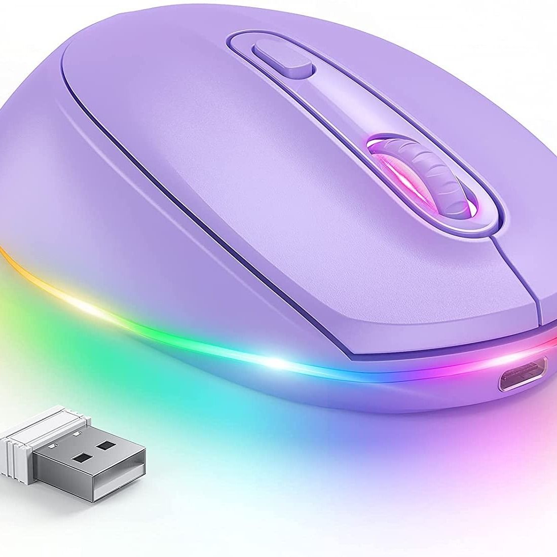 Wireless Rechargeable Silent Mouse with RGB LED Lights & USB‑C