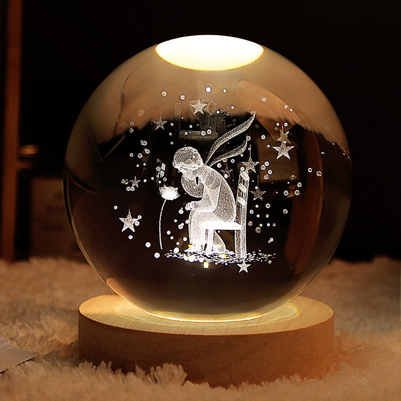 3D Crystal Ball Night Light – Galaxy & Space Desktop Lamp with Wood Base