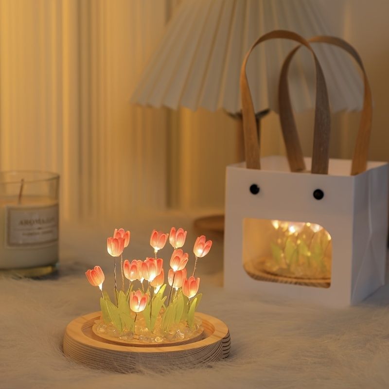 Tulip Glass Dome Night Light – LED Flower Lamp Gift for Women Mom Birthday Christmas