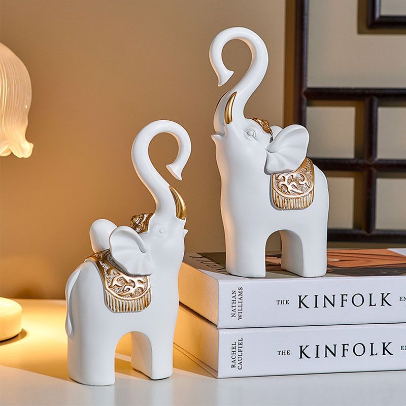 Resin Couple Elephant Figurines – Nordic Animal Statues for Home Office Tabletop Decor