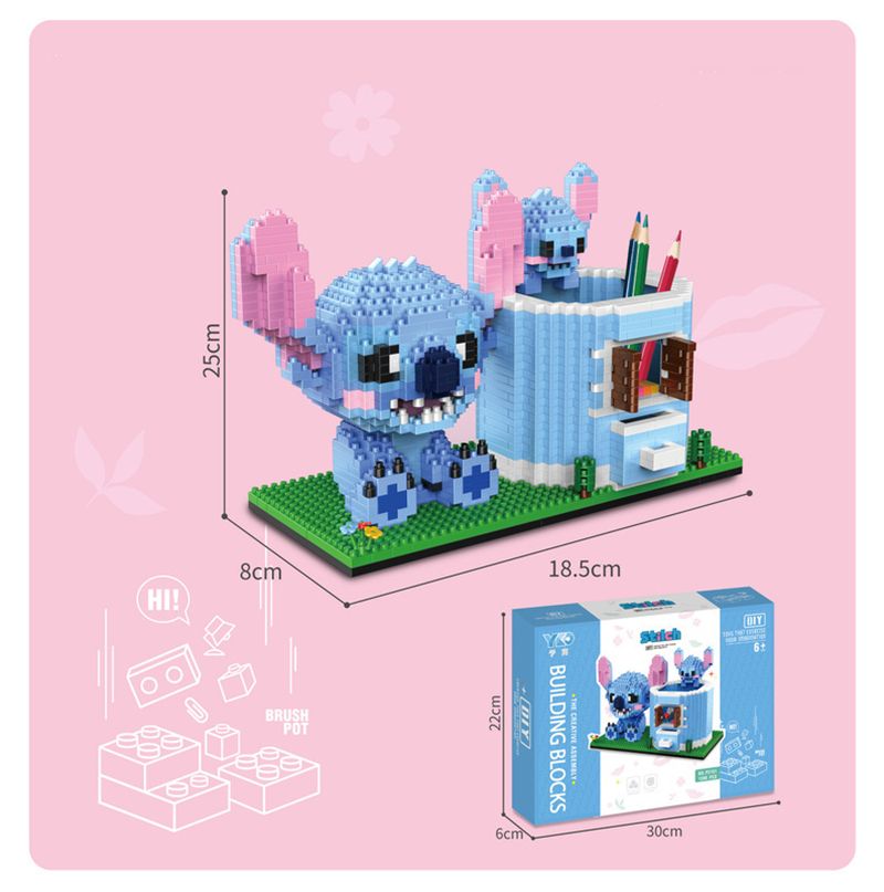 Disney Series Building Block Pen Holder – Stitch Winnie the Pooh DIY Puzzle Assembly Toy and Desk Organizer