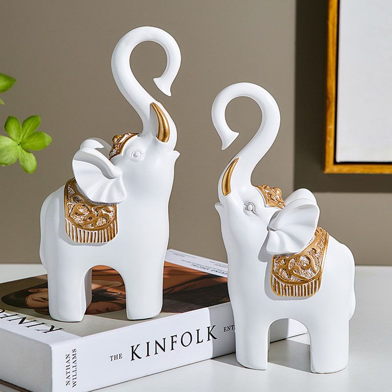 Resin Couple Elephant Figurines – Nordic Animal Statues for Home Office Tabletop Decor