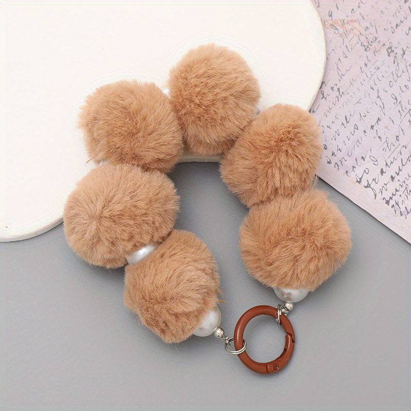 Plush Phone Chain Keychain with Beaded Anti‑Loss Strap