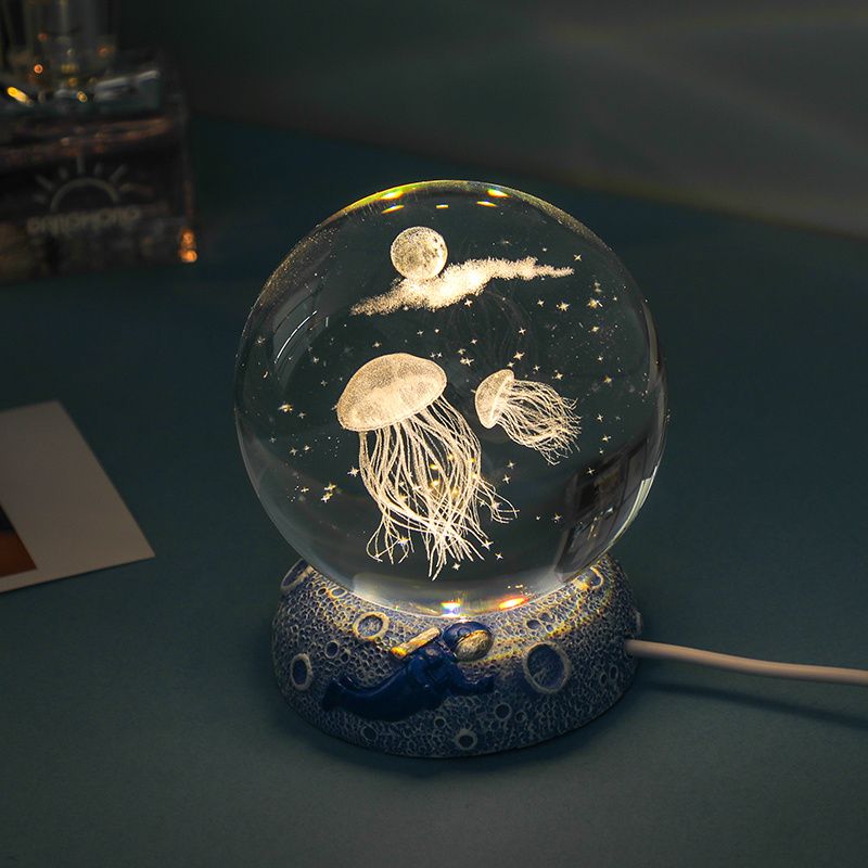 Ocean Series Crystal Ball Night Light – Glowing Desktop Ornament with Sea Creature Scenes