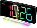Réveil extra fort pour gros dormeurs adultes, adolescents, enfants, horloge arc-en-ciel pour chambres à coucher, petite horloge numérique de chevet avec grand écran, veilleuse 7 couleurs, 12/24h (noir+dynamique)