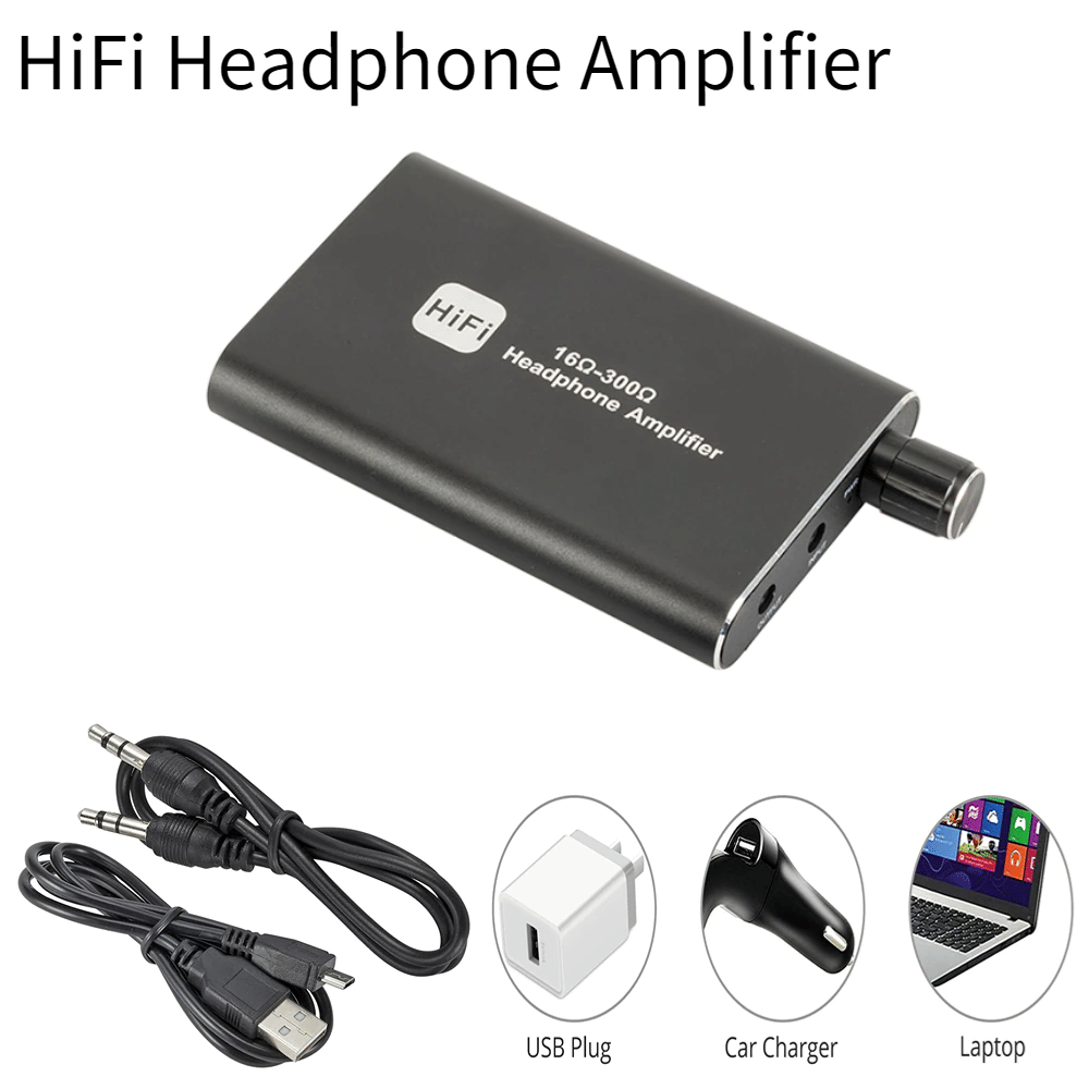 Portable HIFI Headphone Amplifier — 16-300Ω Earphone AMP with 3.5mm Audio & USB Cable