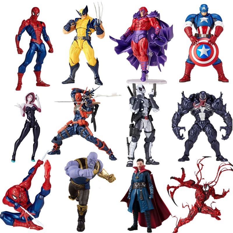 Marvel Revoltech Action Figure – Carnage Deadpool Spider-Man Venom Wolverine Magneto Captain America Gwen Stacy Collectible Toy