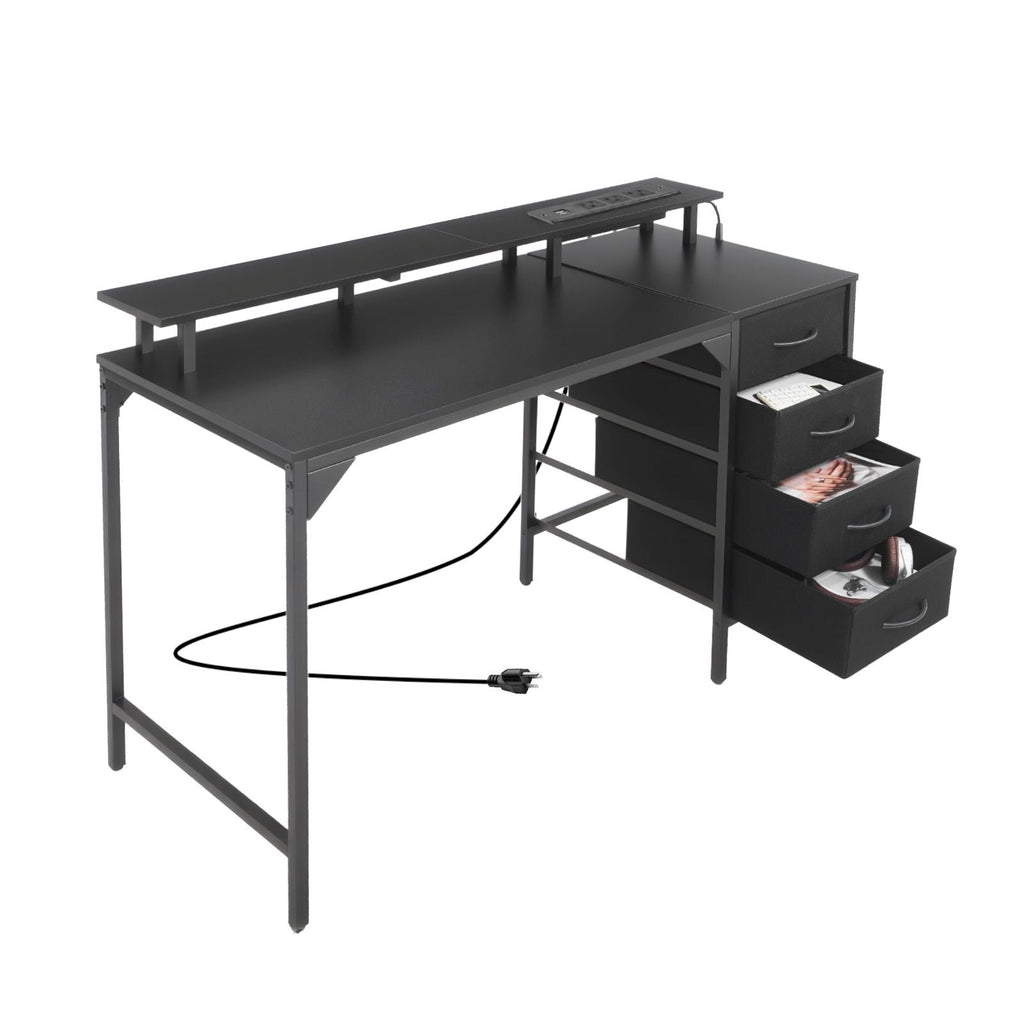 47" LED Gaming Desk with Power Outlets, Monitor Stand & 4 Drawers – Home Office & Gaming, Black