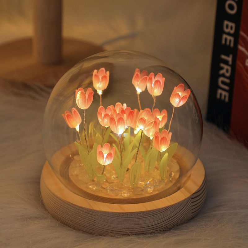 Tulip Glass Dome Night Light – LED Flower Lamp Gift for Women Mom Birthday Christmas