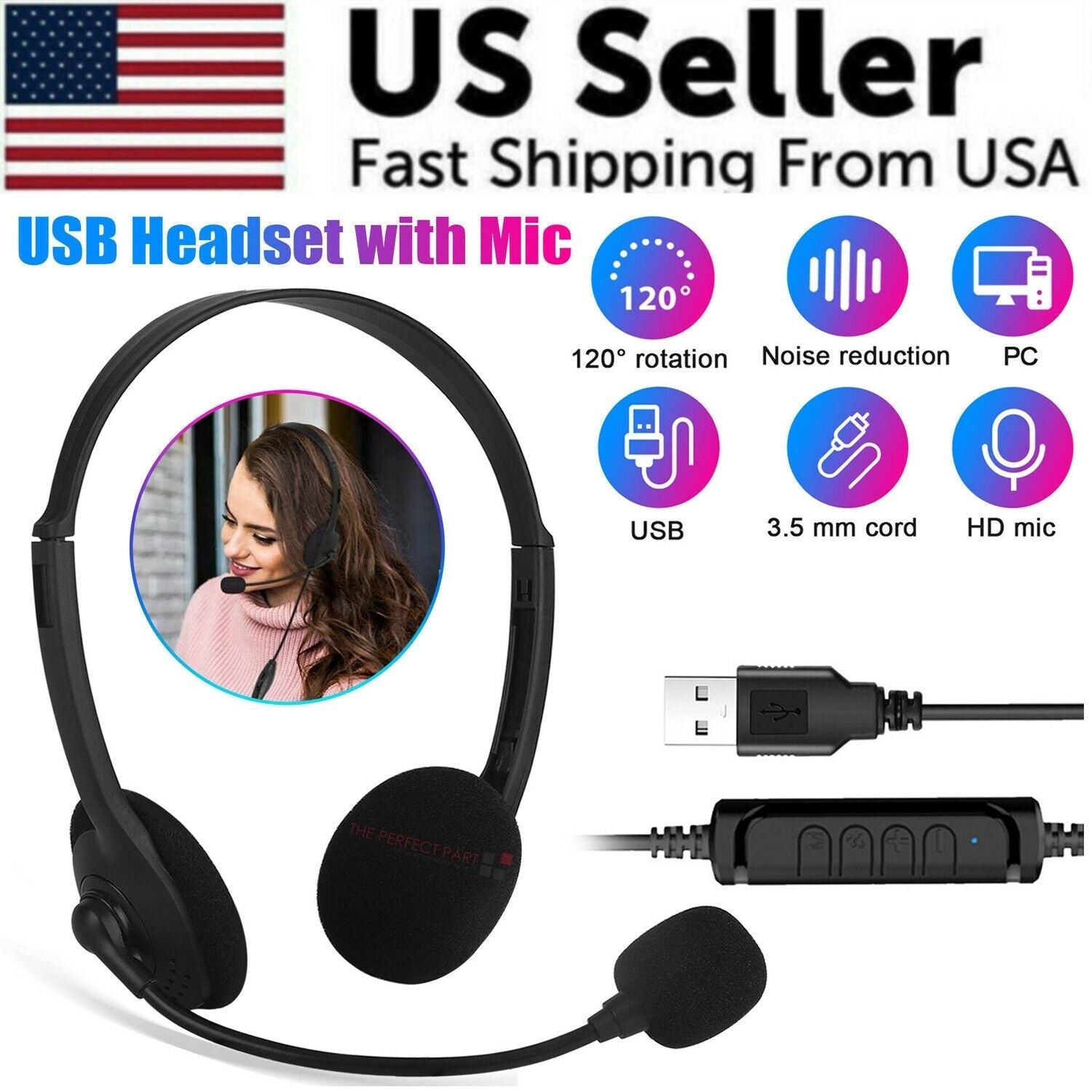 USB Headset with Noise Cancelling Microphone for PC — Computer Headphone for Calls, Chat & Work From Home