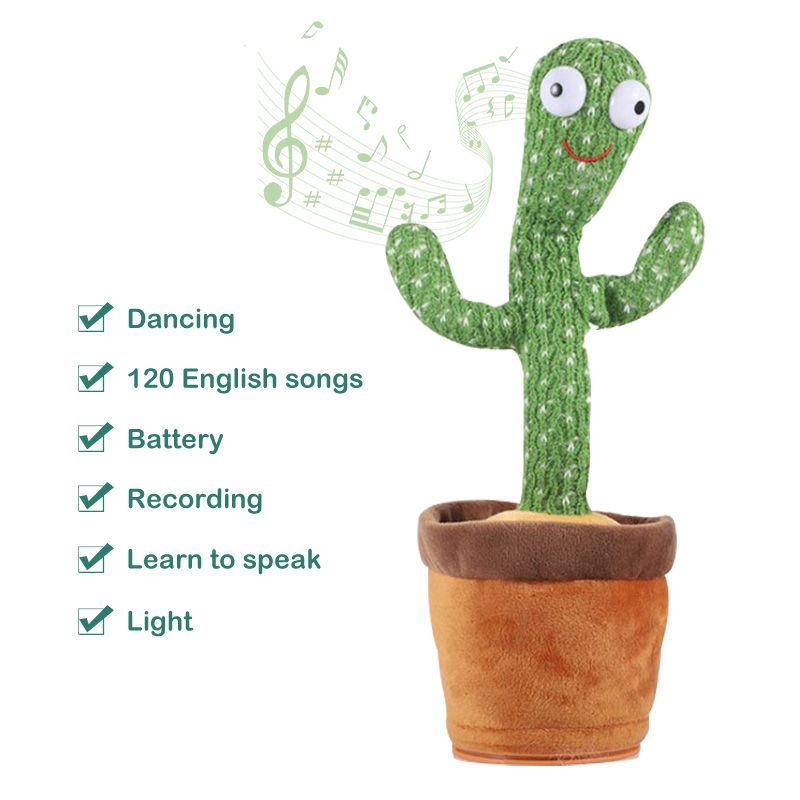 Dancing Cactus Plush Toy – Singing Recording LED Light Kids Educational Gift