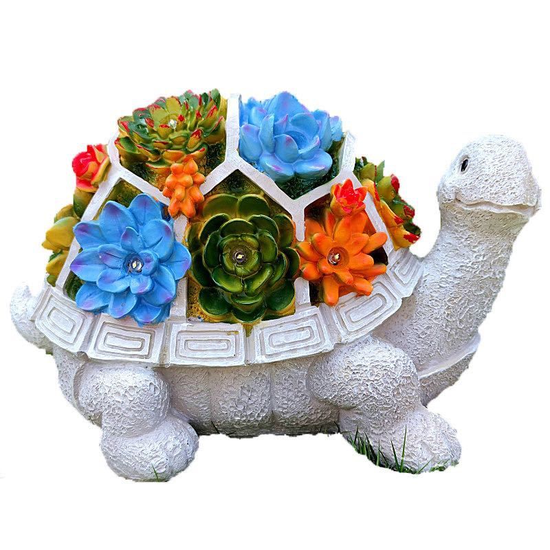 Solar LED Turtle Succulent Planter – Resin Garden Statue Ornament for Outdoor & Home Decor