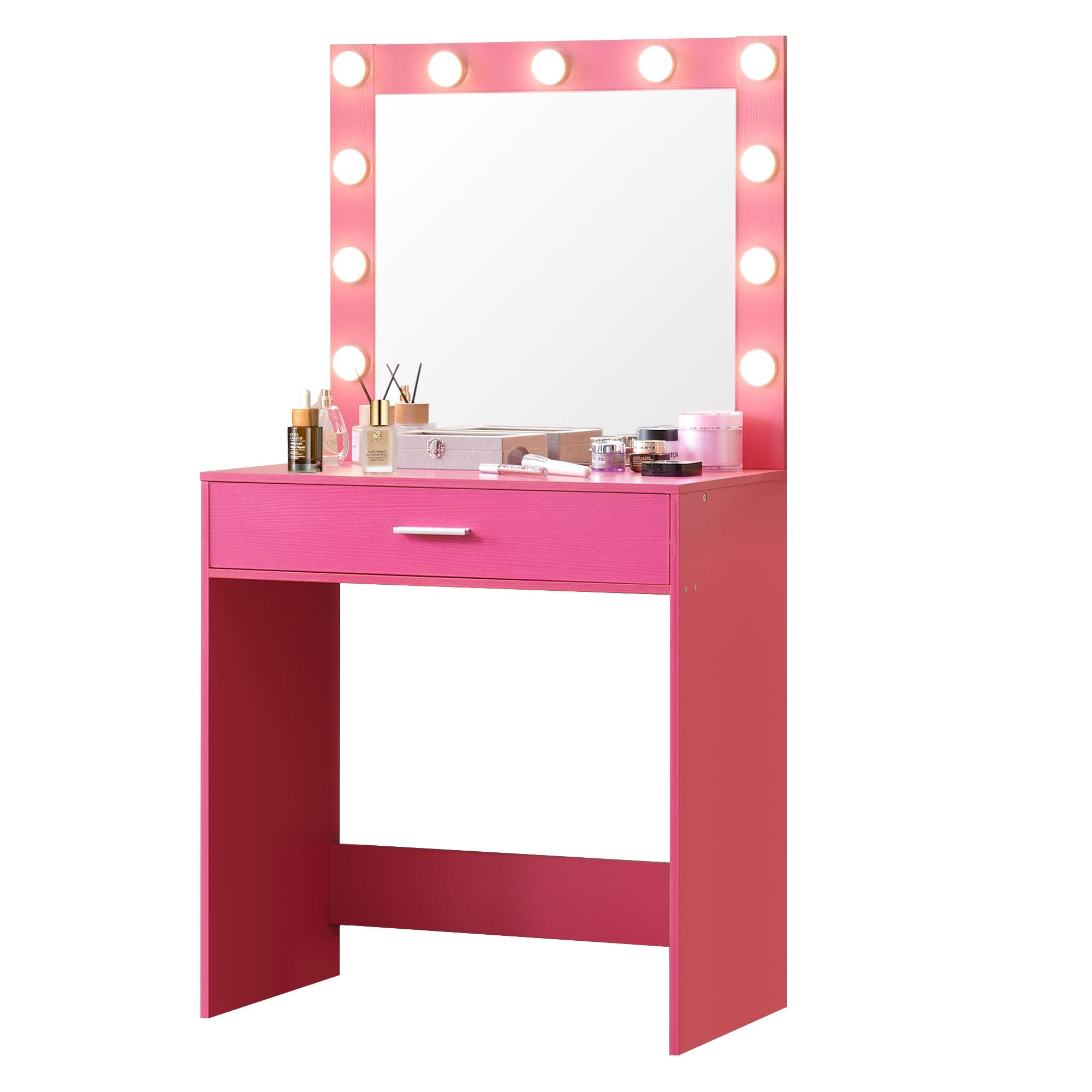 Hot Pink Vanity Desk with Lighted Mirror & Large Drawer
