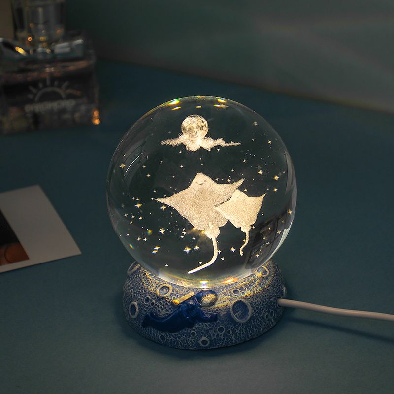 Ocean Series Crystal Ball Night Light – Glowing Desktop Ornament with Sea Creature Scenes