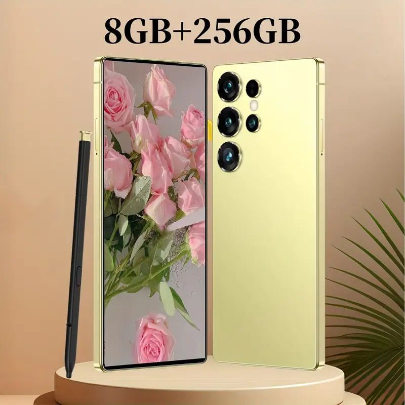 I25 Ultra Android 14 Smartphone – 8GB+256GB Unlocked Cell Phone, 6.8" HD Display, 6000mAh Battery, Built-in Stylus Pen (Golden)