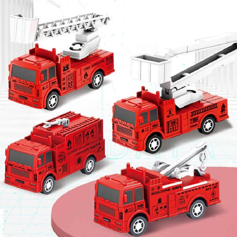 Mini Pull-Back Fire Truck Toy Set – 4-Piece Ladder Fire Fighting Car Model for Kids