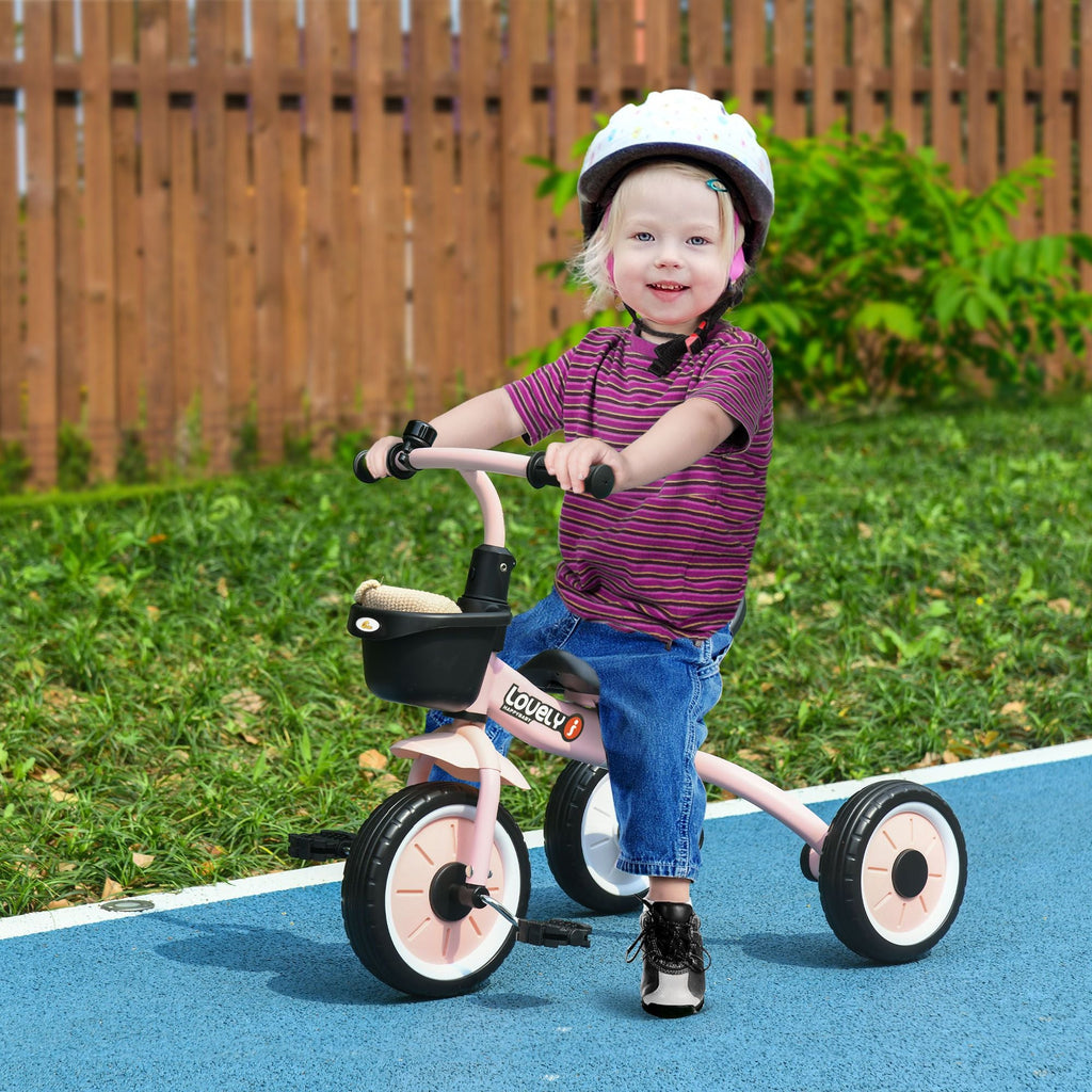 Pink Kids Tricycle for Toddlers Age 2-5 — Adjustable Seat, Bell & Basket