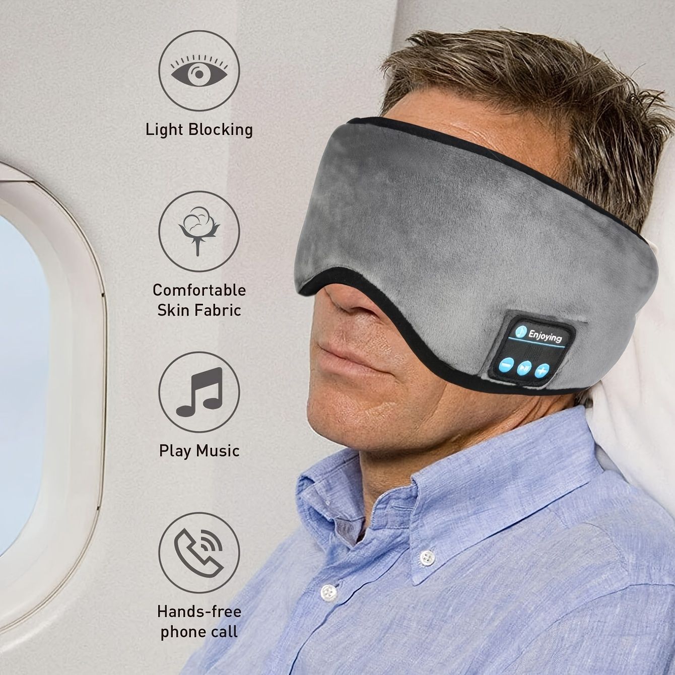 Wireless Sleep Mask Headphones — Bluetooth Music Eye Mask for Side Sleepers, Ultra0Soft Thin Speakers for Men & Women