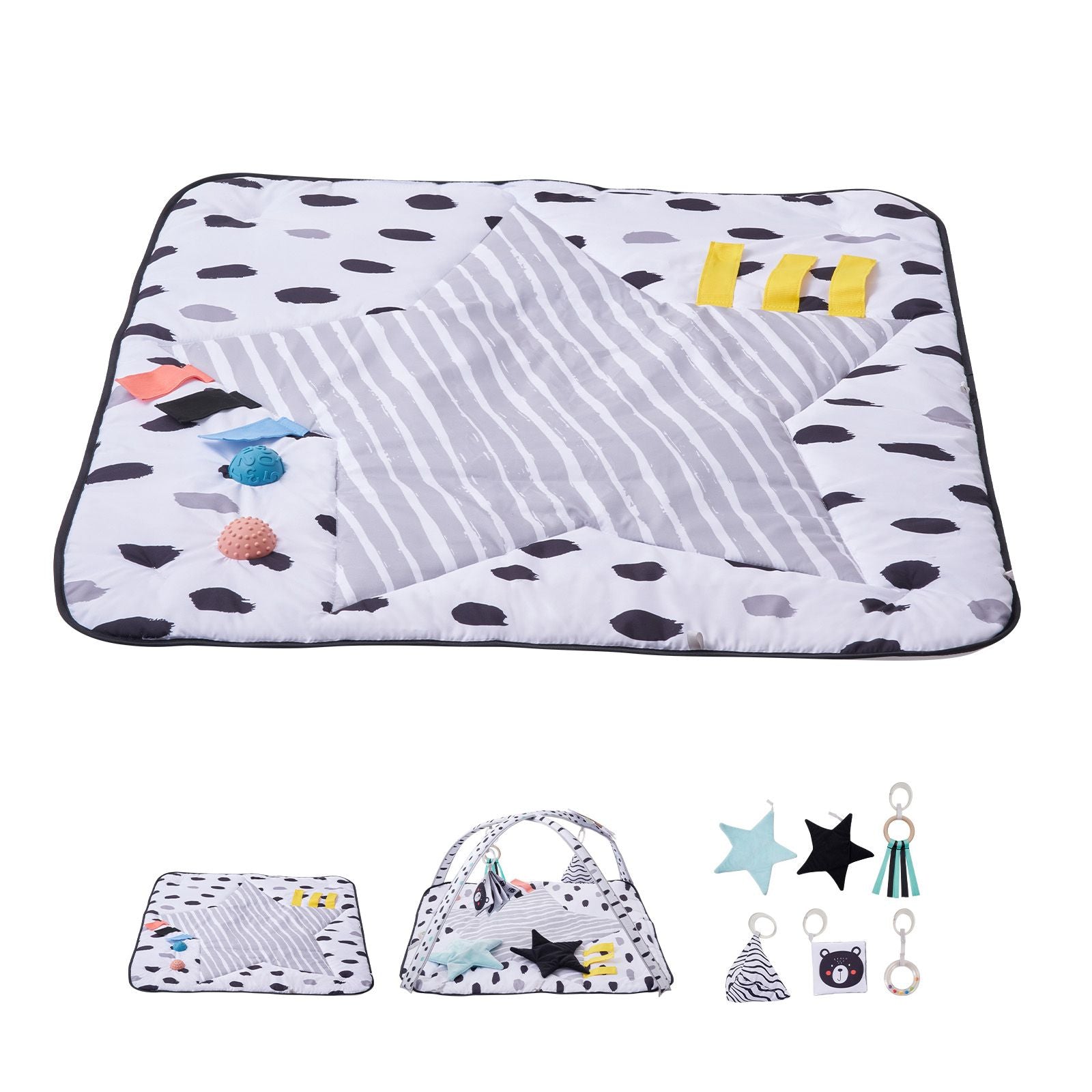 Baby Play Gym Mat – Tummy Time Activity Mat with 6 Sensory Toys & 2 Touch Balls (0–18 Months)