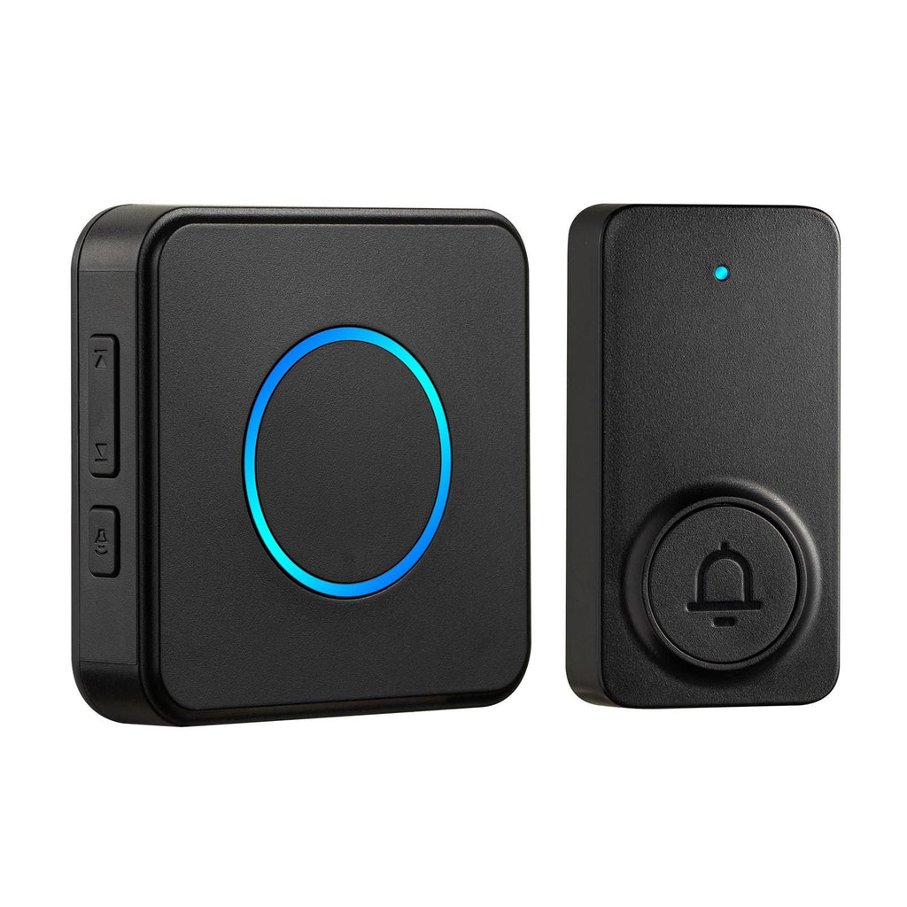 Kit de sonnette sans fil – Étanchéité IP54, portée de 300 m, 48 sonneries, 5 niveaux de volume, installation facile (Noir)